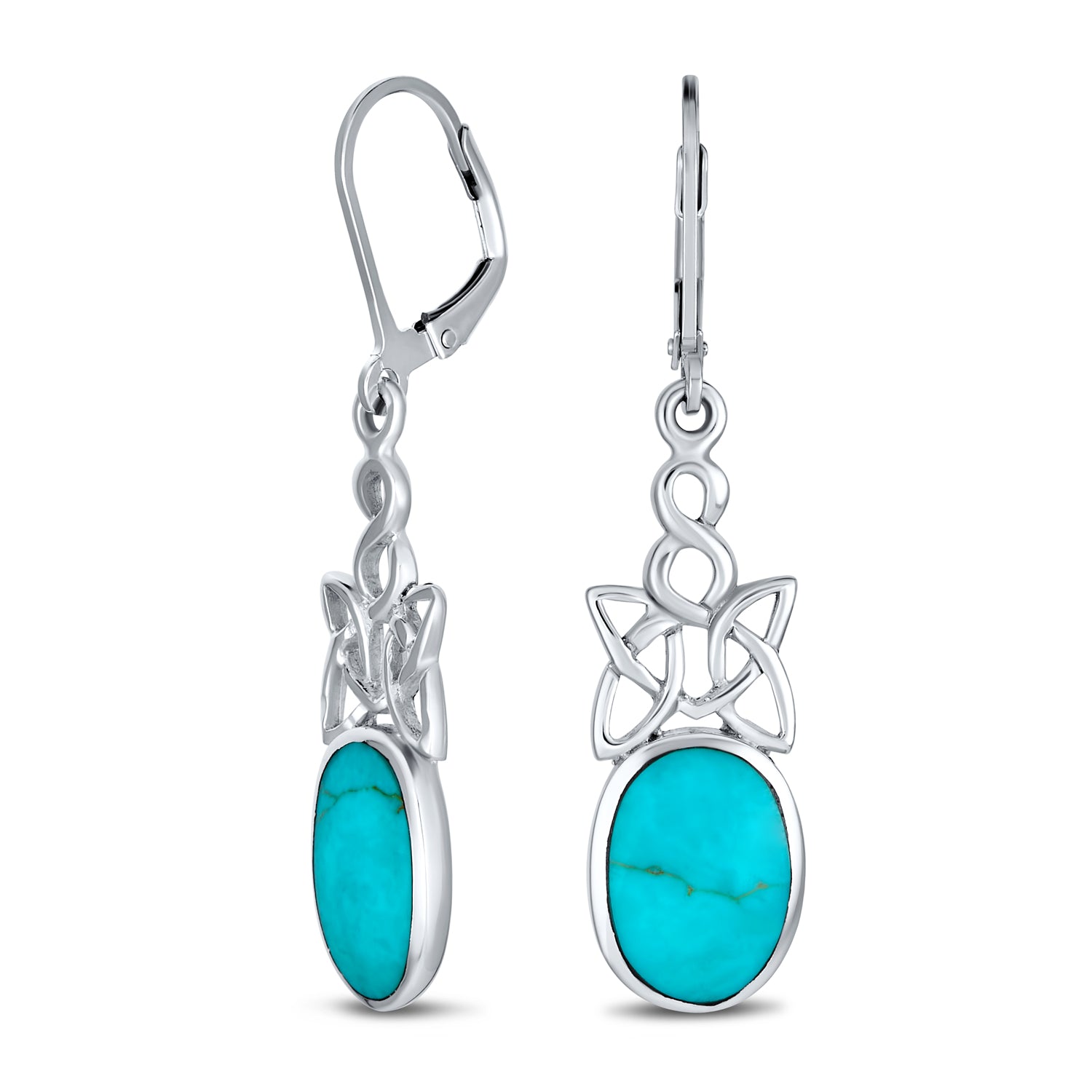 turquoise-earrings-silver-oval-dangle_eam-tse-5844_1 Celtic Love Knot Dangle Gemstone Earrings with Blue Turquoise in Sterling Silver - Image 1