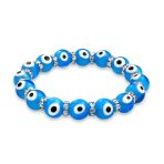 Colorful Turkish Glass Bead Evil Eye Stretch Bracelet with Crystal Spacers - Image 3