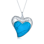 Gemstone Turquoise Filigree Heart Pendant & Stud Earrings Set Sterling Silver - Image 3