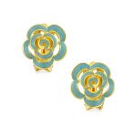 Fashion Enamel 3D White Rose Flower Clip On Earrings Button Style For Non-Pierced Ears Gold Plated - Image 3