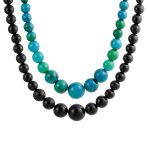 Set of 2 Graduated Blue Turquoise Black Onyx Bead Strand Necklace 18 Inch - Image 2