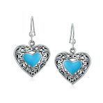Set of 2 Boho Blue Turquoise Gemstone Arrowhead & Heart Earrings Sterling Silver - Image 4