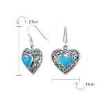 Bali Style Natural Turquoise Heart Shape Scroll Filigree Drop Earrings .925 Sterling Silver - Image 4
