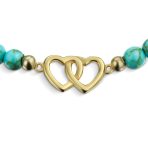 Danity Interlocking Hearts Turquoise Strand Bead Stretch Bracelet Gold Plated Sterling Silver - Image 2