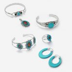Nature Leaf Navajo Style Onyx Turquoise Wide Cuff Bracelet in Sterling Silver - Image 12