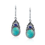 Southwestern Dangle Gemstone Earrings Turquoise Lapis Silver - Image 2