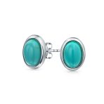 Onyx Turquoise Bezel Set Dome Button Oval Stud Earrings Gold Plated Sterling Silver