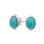 Onyx Turquoise Bezel Set Dome Button Oval Stud Earrings Gold Plated Sterling Silver