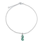Teal Enamel Seahorse Charm Anklet Ankle Bracelet Sterling Silver 9-10 Inch