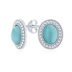 Classic Black Onyx Semi Precious Gemstone Milgrain Bezel Halo Oval Stud Earrings .925 Sterling Silver