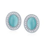 Classic Black Onyx Semi Precious Gemstone Milgrain Bezel Halo Oval Stud Earrings .925 Sterling Silver - Image 3