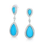 Blue Pear CZ Halo Turquoise Dangle Chandelier Earrings