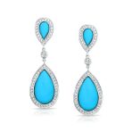 Blue Pear CZ Halo Turquoise Dangle Chandelier Earrings - Image 3