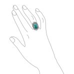 Western Style Filigree Oval Cabochon Full Finger Statement Blue Turquoise Ring Oxidized Sterling Silver - Image 3