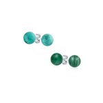 Set of 2 10MM Natural Blue Turquoise Green Malachite Drop Ball Earrings Silver