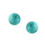 Set of 2 10MM Natural Blue Turquoise Green Malachite Drop Ball Earrings Silver - Image 2