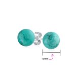 Set of 2 10MM Natural Blue Turquoise Green Malachite Drop Ball Earrings Silver - Image 4