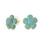 3D Rose Flower Enamel Earrings Retro Button Gold Plated - Image 2