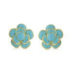 3D Rose Flower Enamel Earrings Retro Button Gold Plated - Image 4