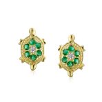 Petite Nautical Pave CZ Green Tortoise 14K Gold Stud Earrings with Secure Back - Image 2
