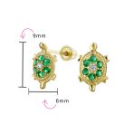 Petite Nautical Pave CZ Green Tortoise 14K Gold Stud Earrings with Secure Back - Image 4