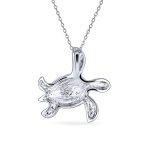 Nautical Blue Created Opal Inlay Turtle Pendant Necklace .925 Sterling Silver - Image 4