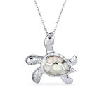 Nautical Blue Created Opal Inlay Turtle Pendant Necklace .925 Sterling Silver - Image 2