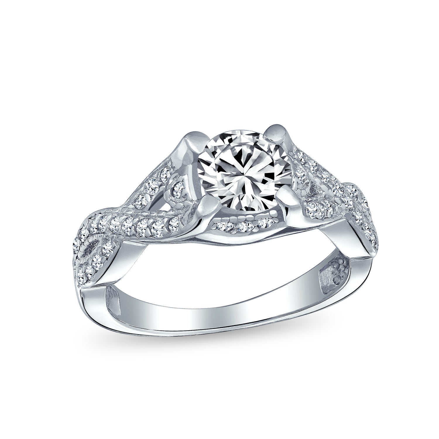 twist-ring-cz-engagement-silver_scy-lr00726a_1 2CTW Round Solitaire Cubic Zirconia Engagement Ring Set CZ Pave Filigree Band .925 Sterling Silver - Image 1