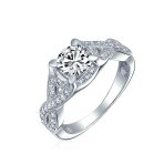 2CTW Round Solitaire Cubic Zirconia Engagement Ring Set CZ Pave Filigree Band .925 Sterling Silver - Image 2