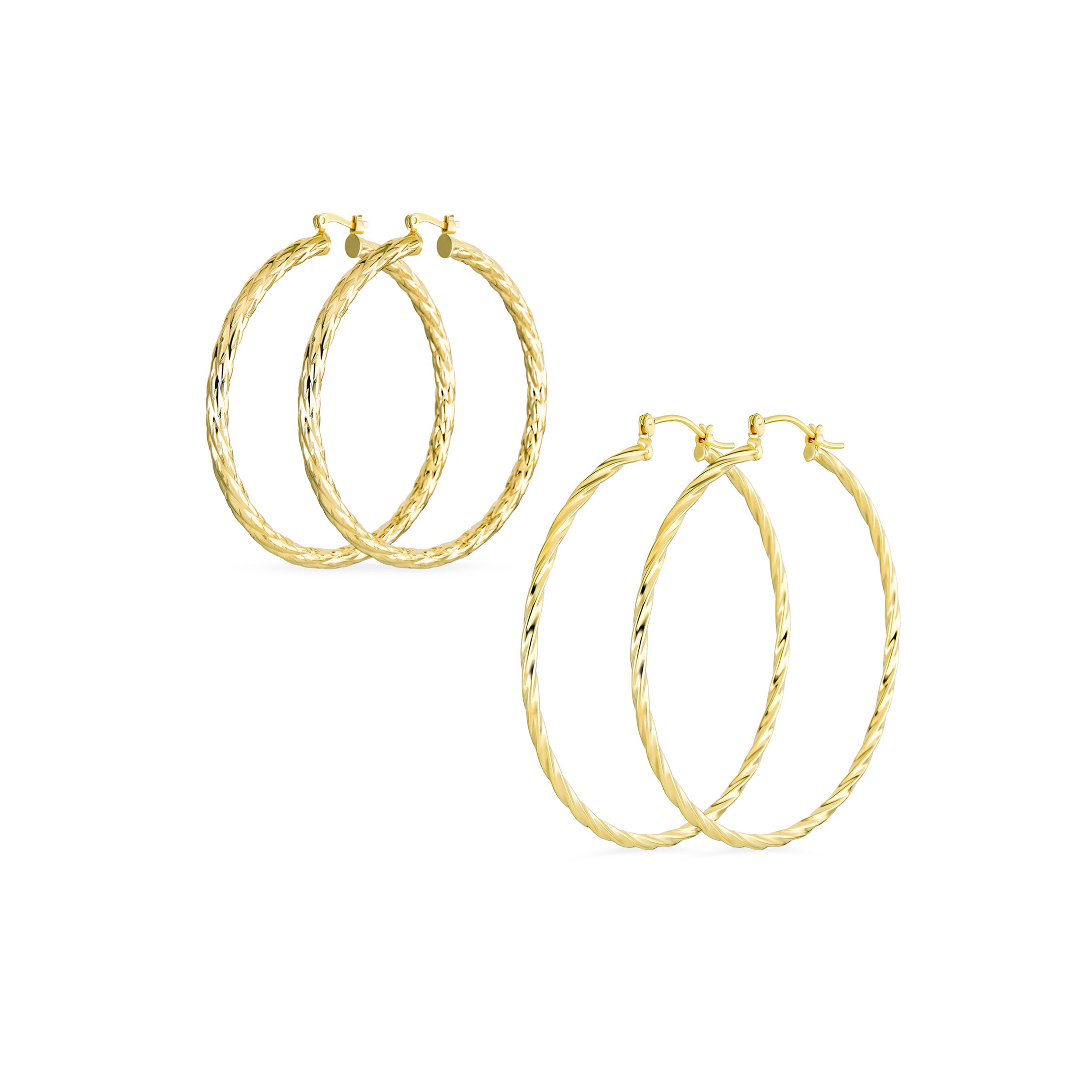 twisted-gold-plated-earrings-hoop-cable-abj-er189-set-az Set of 2 Rope Cable Wide Large Hoop Earrings Gold Plated - Image 1