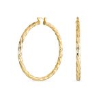 Rope Cable Wide Hoop Huggie Earrings 18K Gold Plated Brass 2.25 Inch Diameter