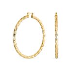 Rope Cable Wide Hoop Huggie Earrings 18K Gold Plated Brass 2.25 Inch Diameter