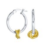 Two Tone Twisted Love Knot & Hoop Earrings Gold Plated Sterling Silver 1 Inch