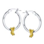 Two Tone Twisted Love Knot & Hoop Earrings Gold Plated Sterling Silver 1 Inch - Image 2