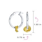 Two Tone Twisted Love Knot & Hoop Earrings Gold Plated Sterling Silver 1 Inch - Image 4