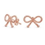 Simple Thin Twist Rope Cable Ribbon Bow Stud Earrings Rose Gold Plated Silver - Image 2