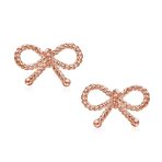 Simple Thin Twist Rope Cable Ribbon Bow Stud Earrings Rose Gold Plated Silver - Image 4