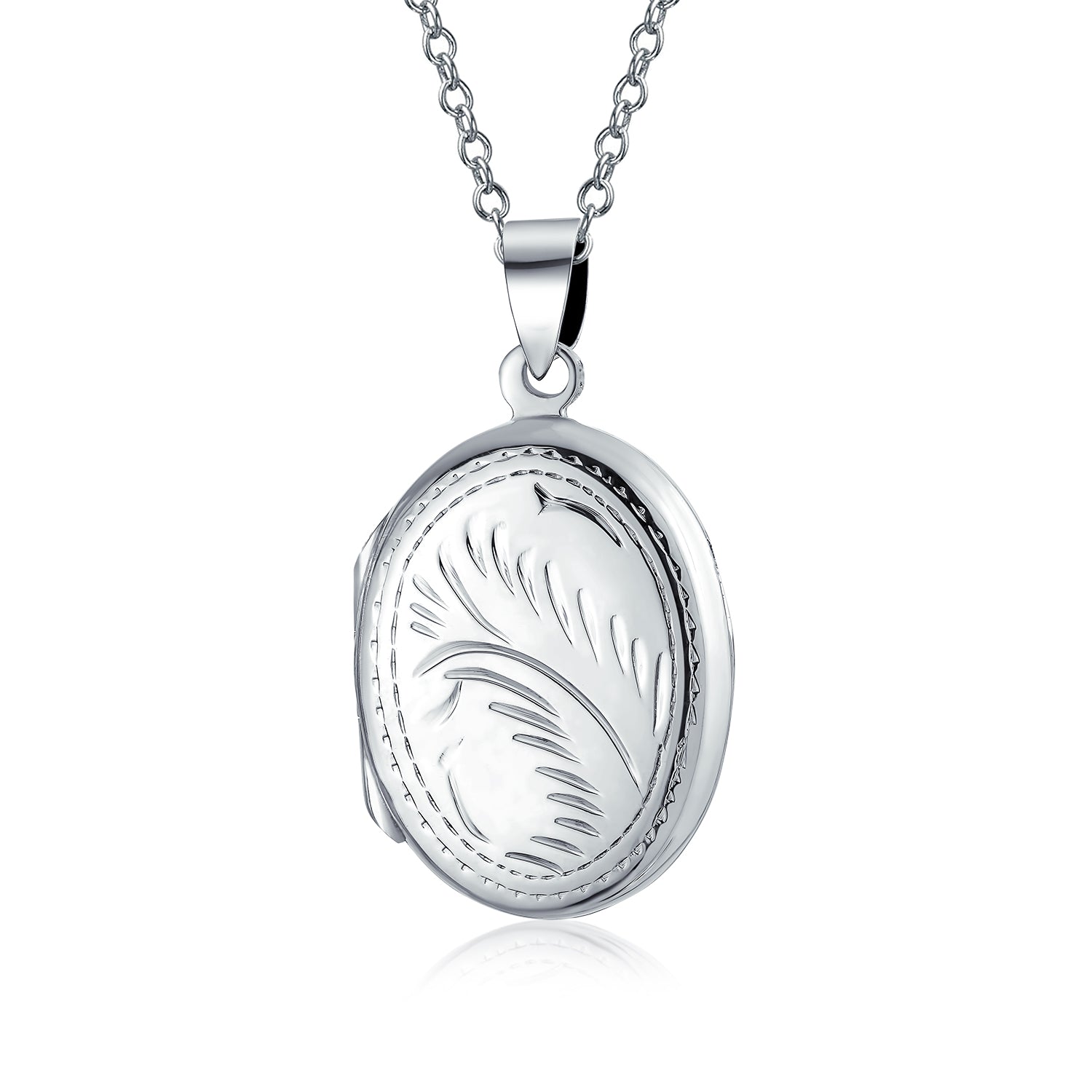 two-photo-locket-leaf-necklace_sstr-letc765rr-az_1 Vintage Style Floral Leaf Design Oval Shape Photo Locket Necklace Pendant .925 Sterling Silver - Image 1