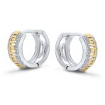 Two Tone Greek Key Cutout Huggies Hoop Earrings CZ Gold Plated Sterling Silver - Image 2