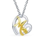 Mother Day Words MOM Heart Pendant Necklace Mother Two Tone Rose Gold Plated .925 Sterling Silver