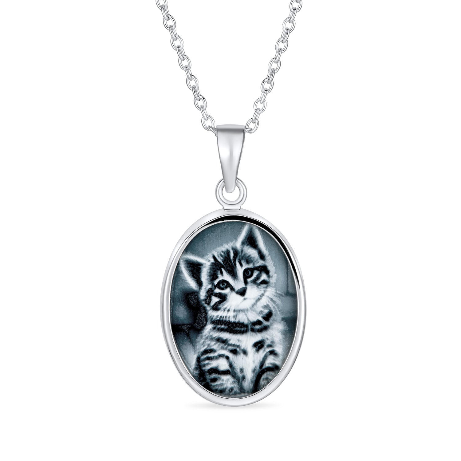 two-tone-kitty-portrait-pendant-silver_yl-m438-012_1 Cat Cameo Pendant Necklace Kitten Portrait Black CZ Two Tone .925 Sterling Silver - Image 1