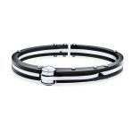 Biker Handcuff Bracelet Bangle Black Inlay Stainless Steel - Image 3