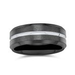 Black Silver Two Tone Center Couples Wedding Band Titanium Rings 8MM - Image 3