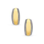 Lightweight Dome Caviar Bead Edge Hoop Huggie Earrings Gold Plated Silver - Image 2