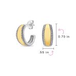 Lightweight Dome Caviar Bead Edge Hoop Huggie Earrings Gold Plated Silver - Image 4