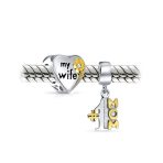 Set Of Two Tone Heart Shaped My Wife Dangle Charm Bead for European Bracelet - Image 2