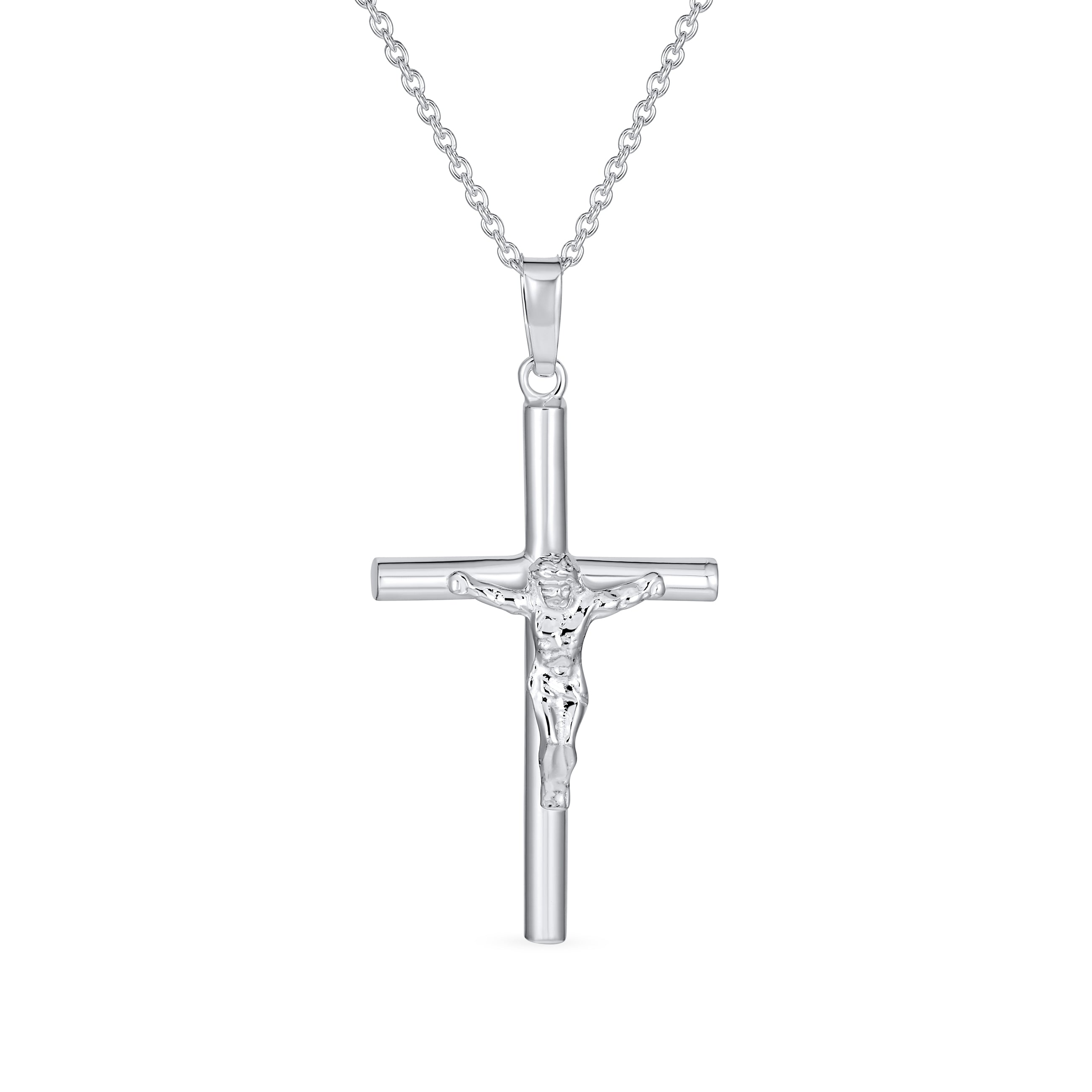 unisex-christian-jesus-crucifix-pendant-srn-s113517pc-az-01 Religious Jewelry Jesus Crucifix Cross Pendant Necklace .925 Sterling Silver - Image 1