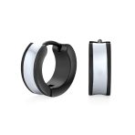 Unisex Two Tone Striped Black Enamel Huggies Mini Hoop Earrings Stainless Steel - Image 2
