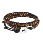Unisex Wrap Bracelet Two Tone Multi Strand with Tiger Eye & Black Onyx Beads - Image 2