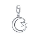 Inspirational Celestial Moon Star Dangle Charm Bead Sterling Silver for Bracelet